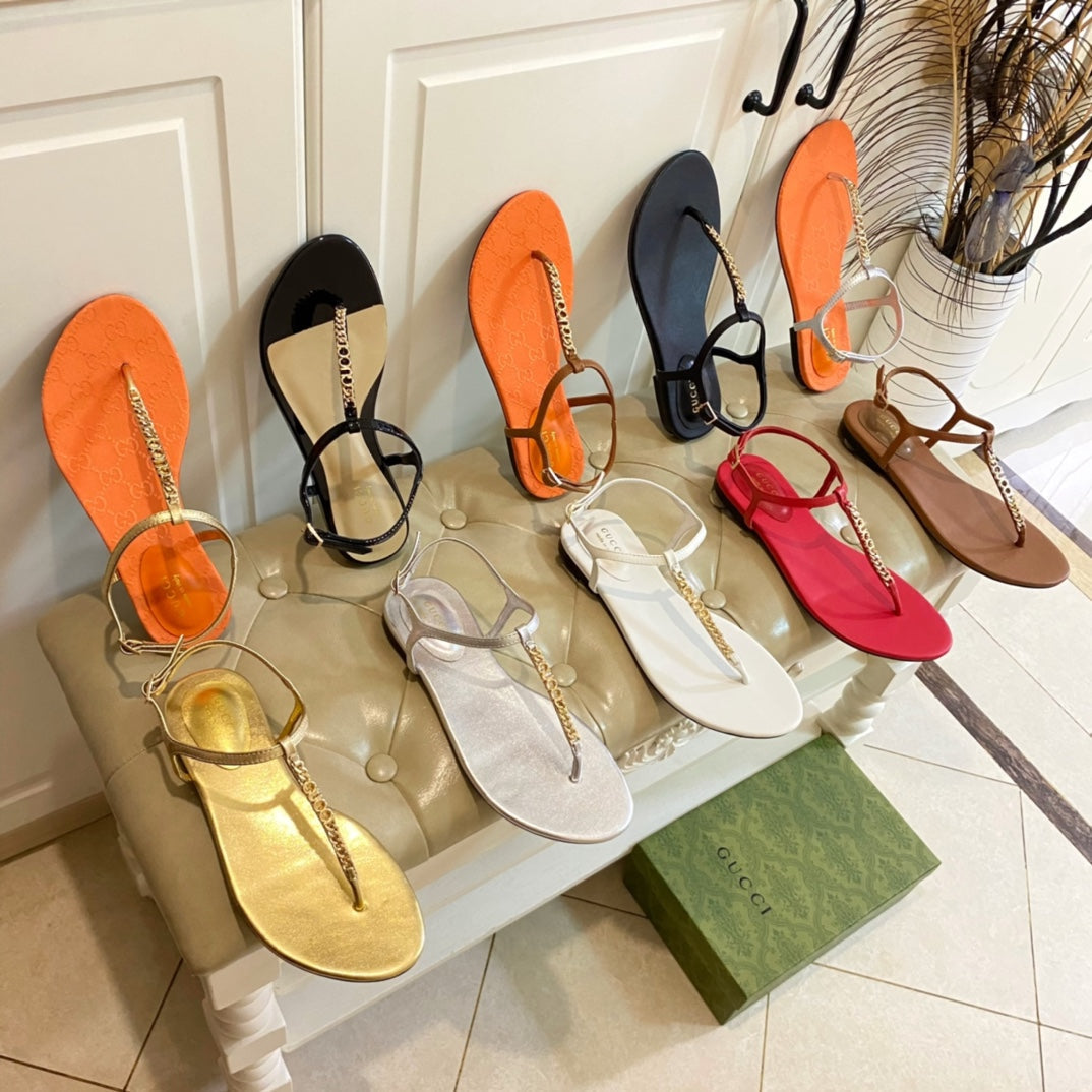 GG SIGNORINA THONG SANDALS IN ORANGE MIX BROWN SHEEPSKIN