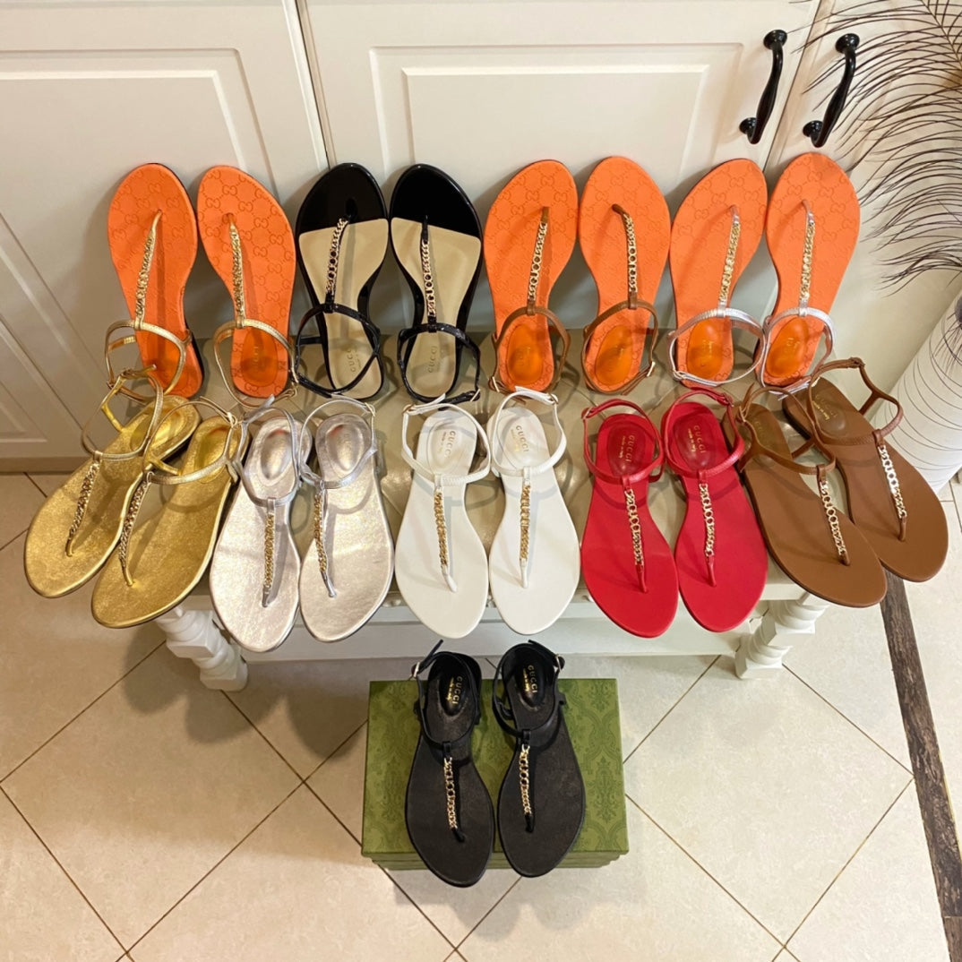 GG SIGNORINA THONG SANDALS IN GOLD MIX ORANGE SHEEPSKIN