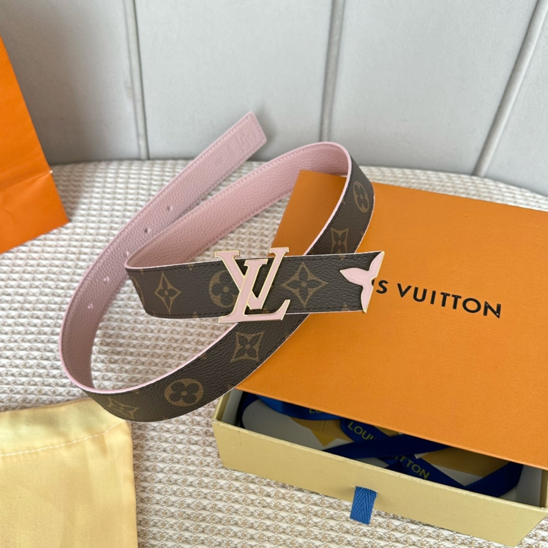 Pretty LV 30mm Reversible Belt Pink Gold Buckle Pink Brown Leather