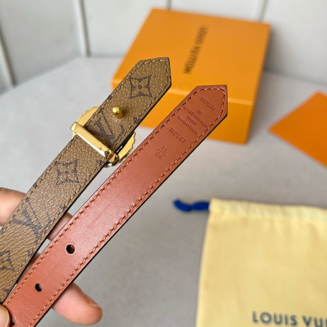LV Circle Nautical 20mm Reversible Belt Gold Buckle Tan Light Brown Lambskin