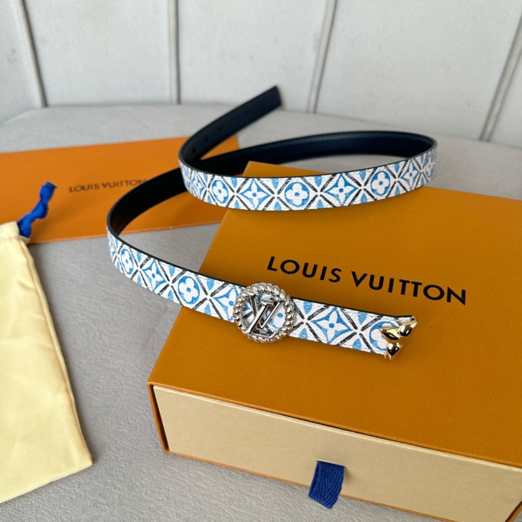 PRETTY LV 20MM REVERSIBLE BELT WHITE AND BLUE CALFSKIN SILVER MIX GOLD HARDWARE