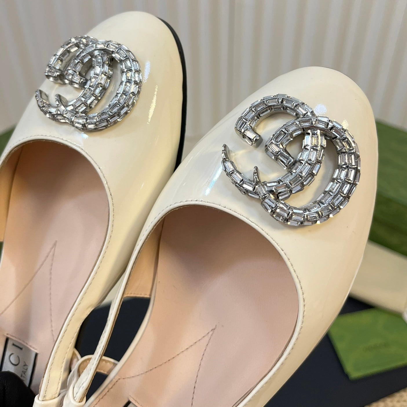 GG Double G patent leather slingback ballet flats Glossy White