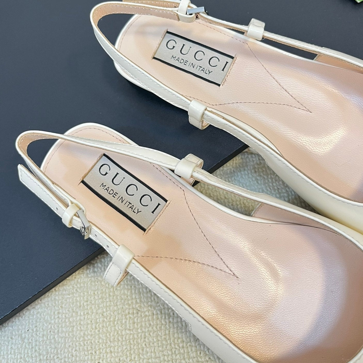 GG Double G patent leather slingback ballet flats Glossy White