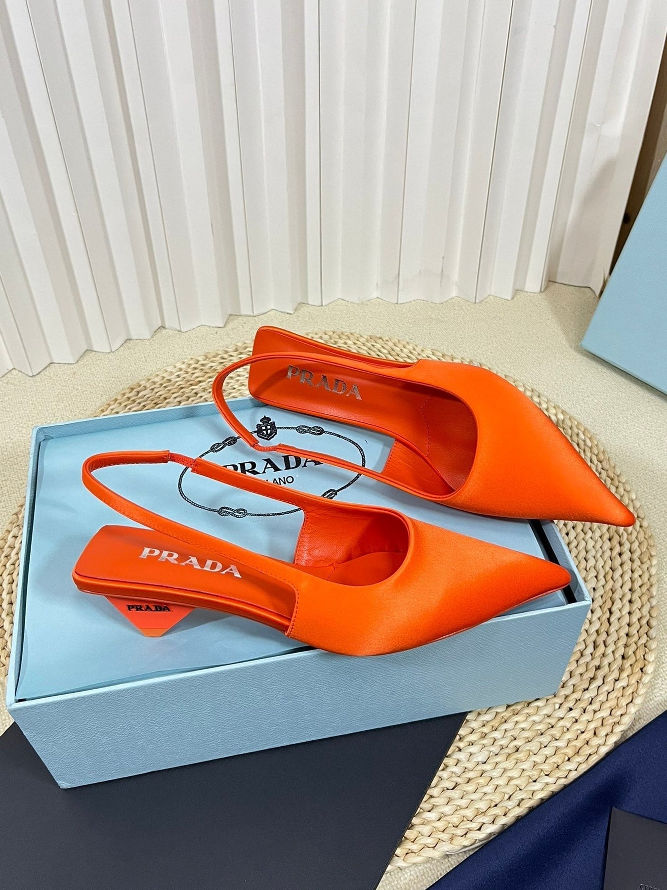 PRA POINTED TOE SLINGBACK PUMPS BRIGHT ORANGE SATIN