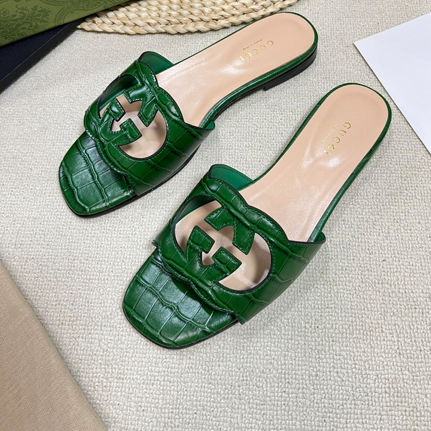 GG Cut Out Slide Sandals Forest Green