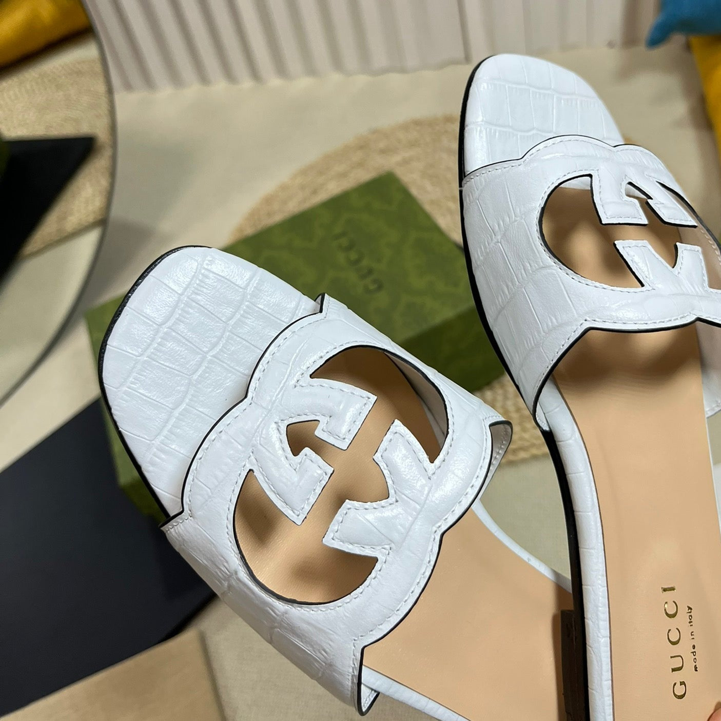 GG Cut Out Slide Sandals White