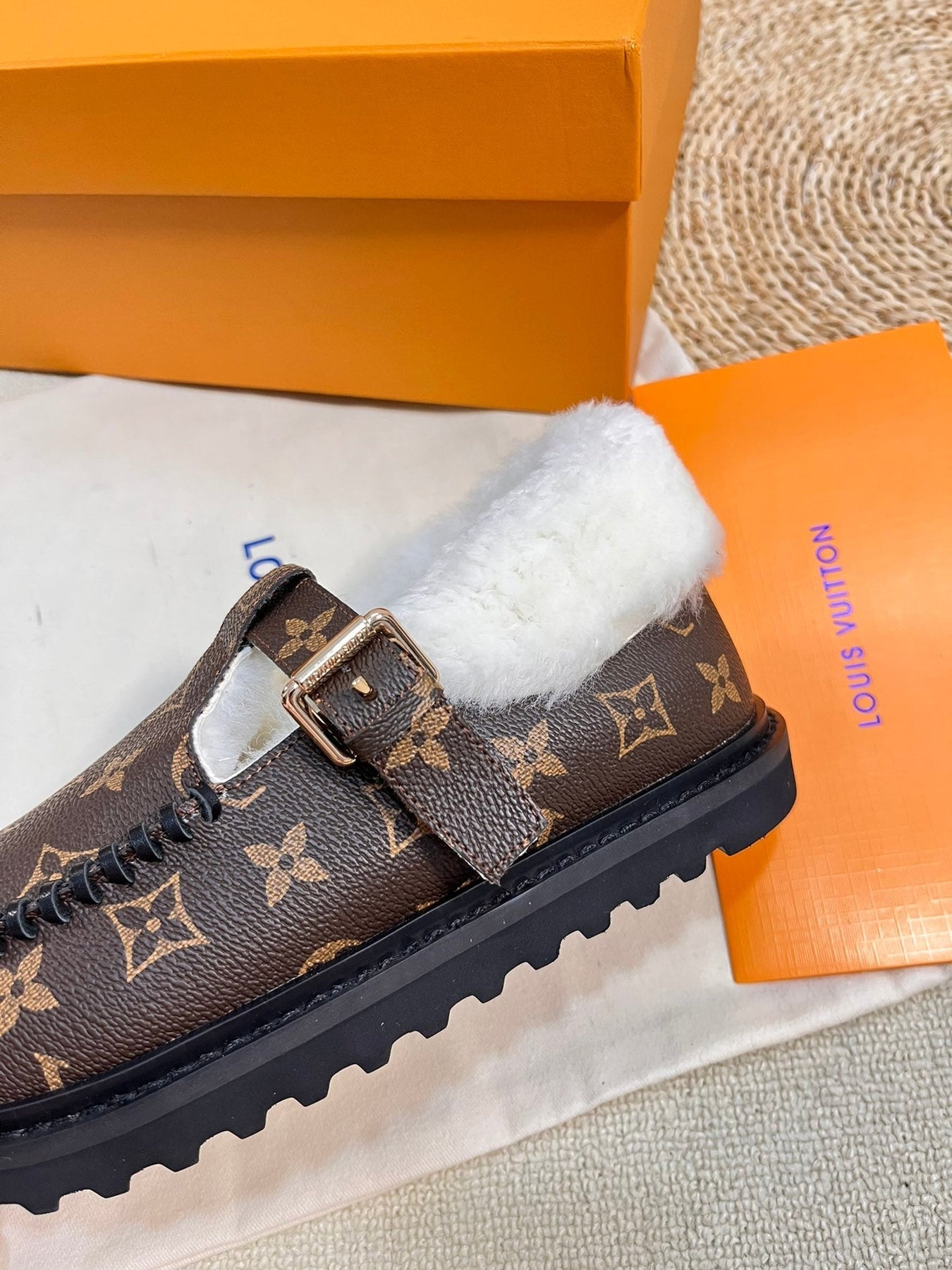 COLORADO COMFORT MARY JANE IN CHOCOLATE BROWN MONOGRAM CALFSKIN AND SHEARLING LINING