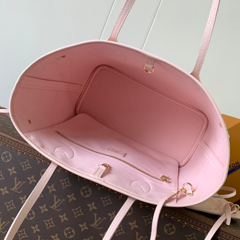 NEVERFULL MM BAG 32 IN PINK AND BEIGE EMBOSSED COWHIDE