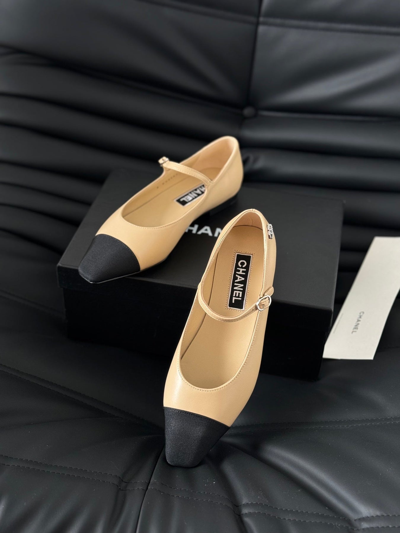 MARY JANE BEIGE CREAM MIX BLACK CALFSKIN