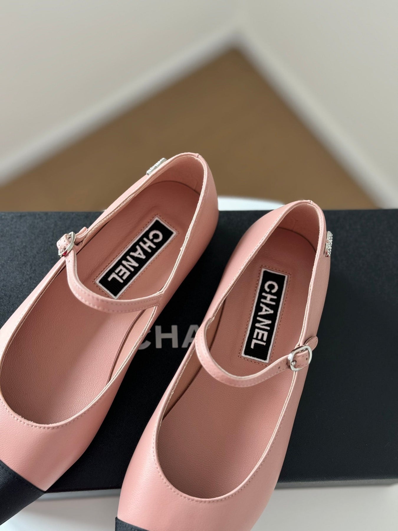 MARY JANE LIGHT PINK MIX BLACK CALFSKIN