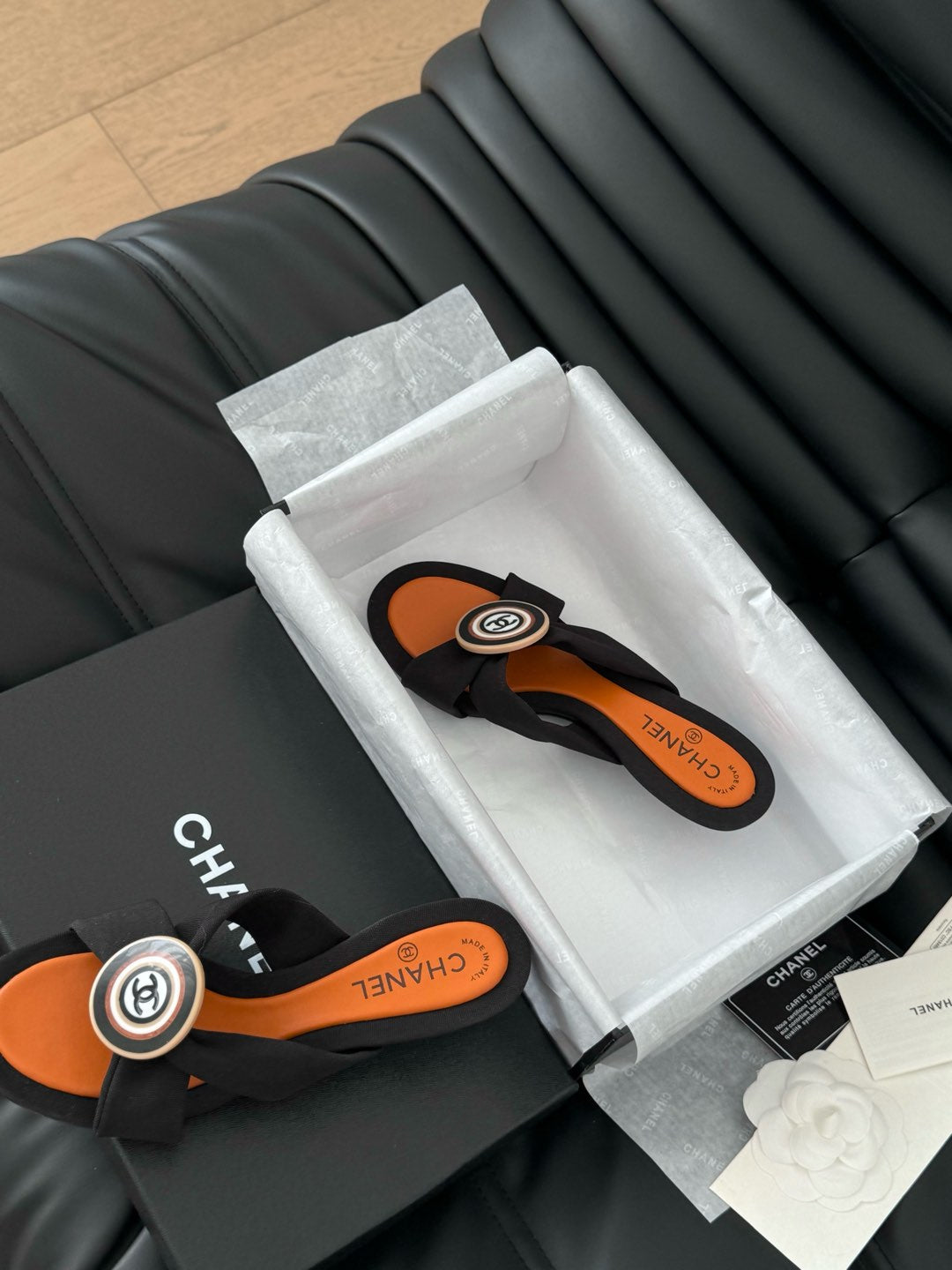 BLACK FABRIC CC SLIDE SANDALS