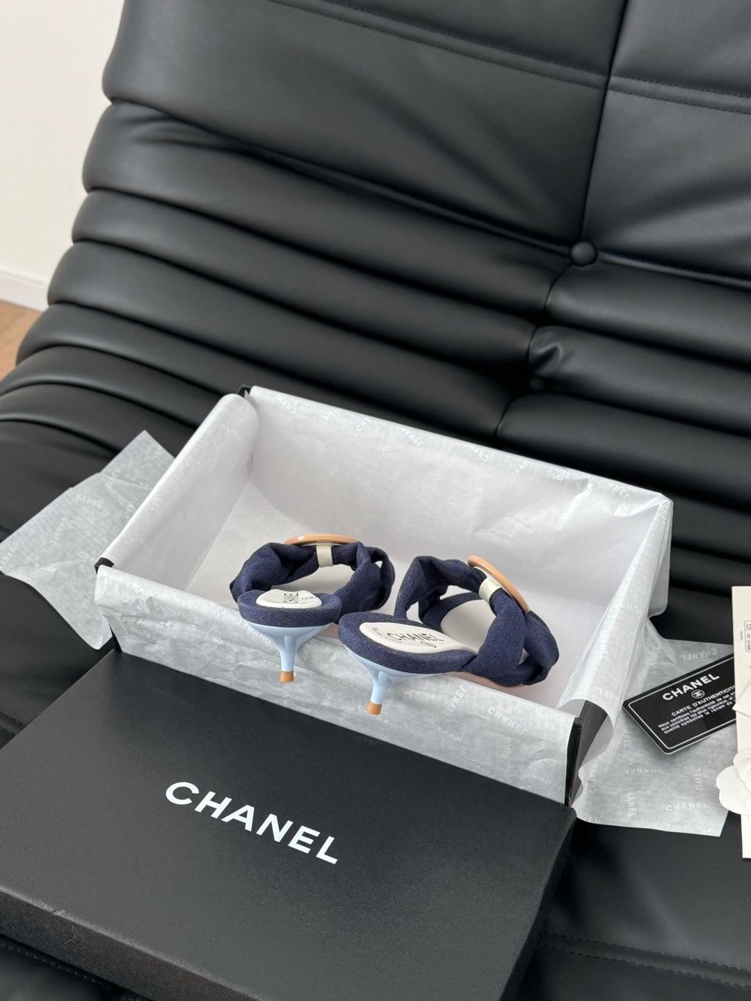 NAVY BLUE FABRIC CC SLIDE SANDALS