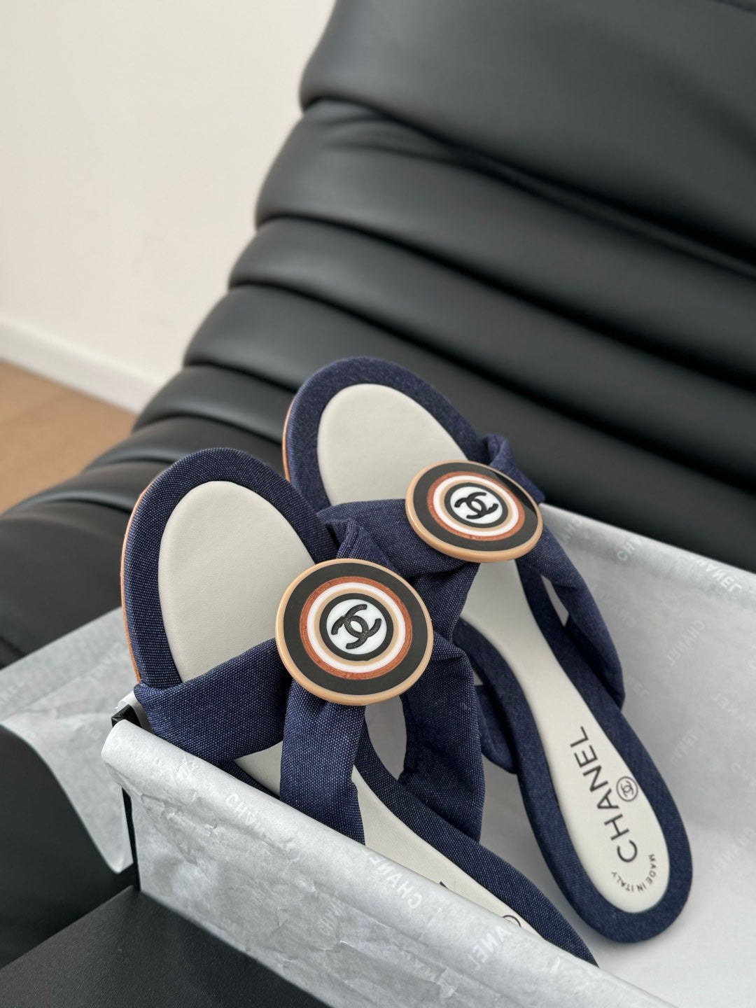 NAVY BLUE FABRIC CC SLIDE SANDALS
