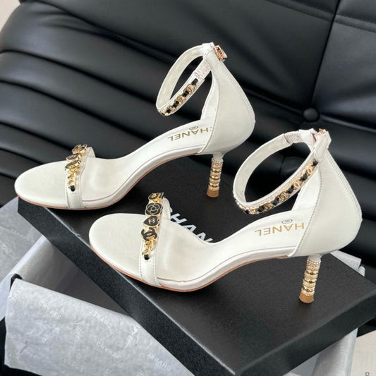 HIGH HEEL 7.5 MM SANDAL IN WHITE SHEEPSKIN WITH STICKERS