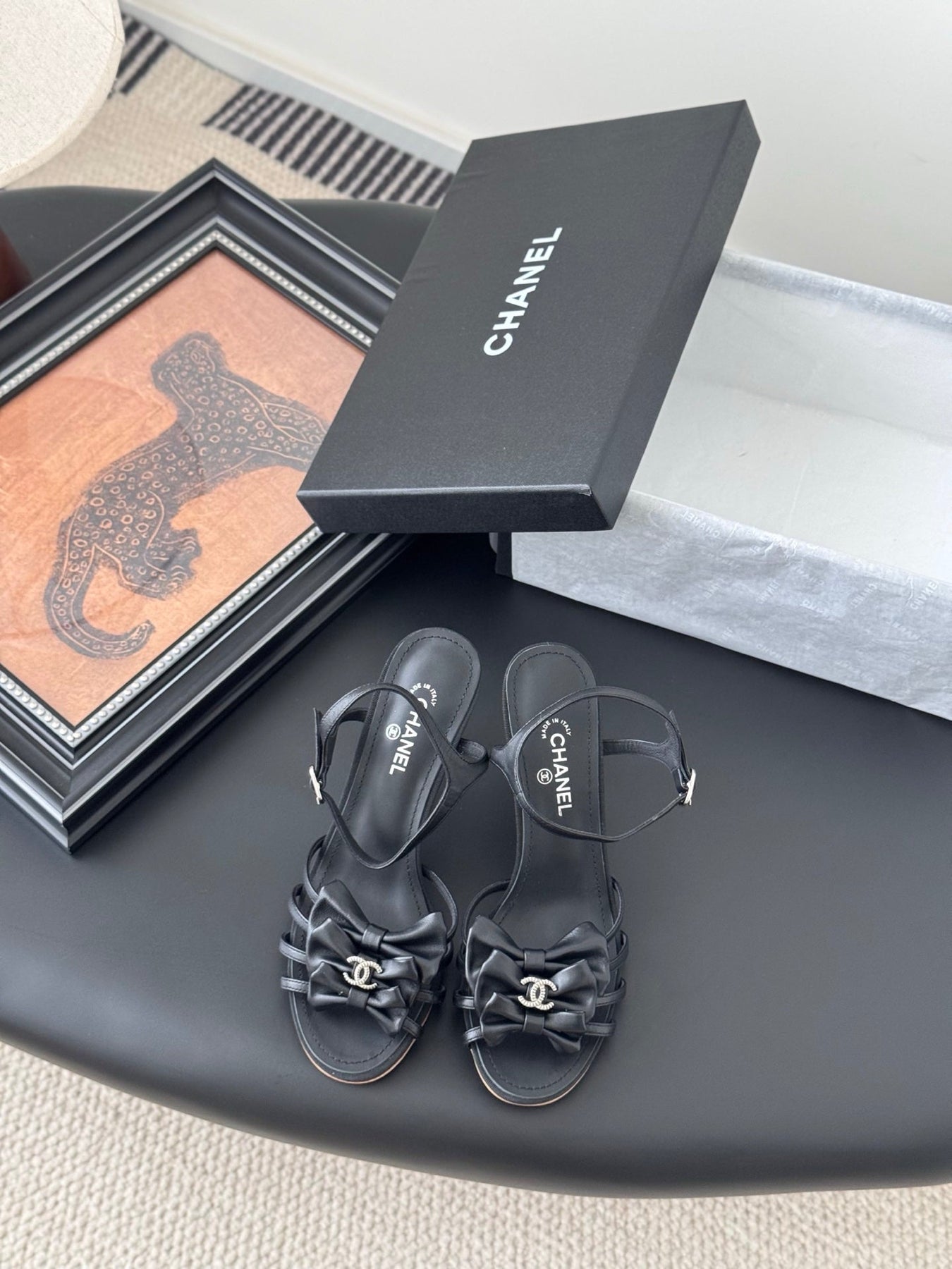 HIGH HEELS SANDALS IN BLACK SHEEPSKIN