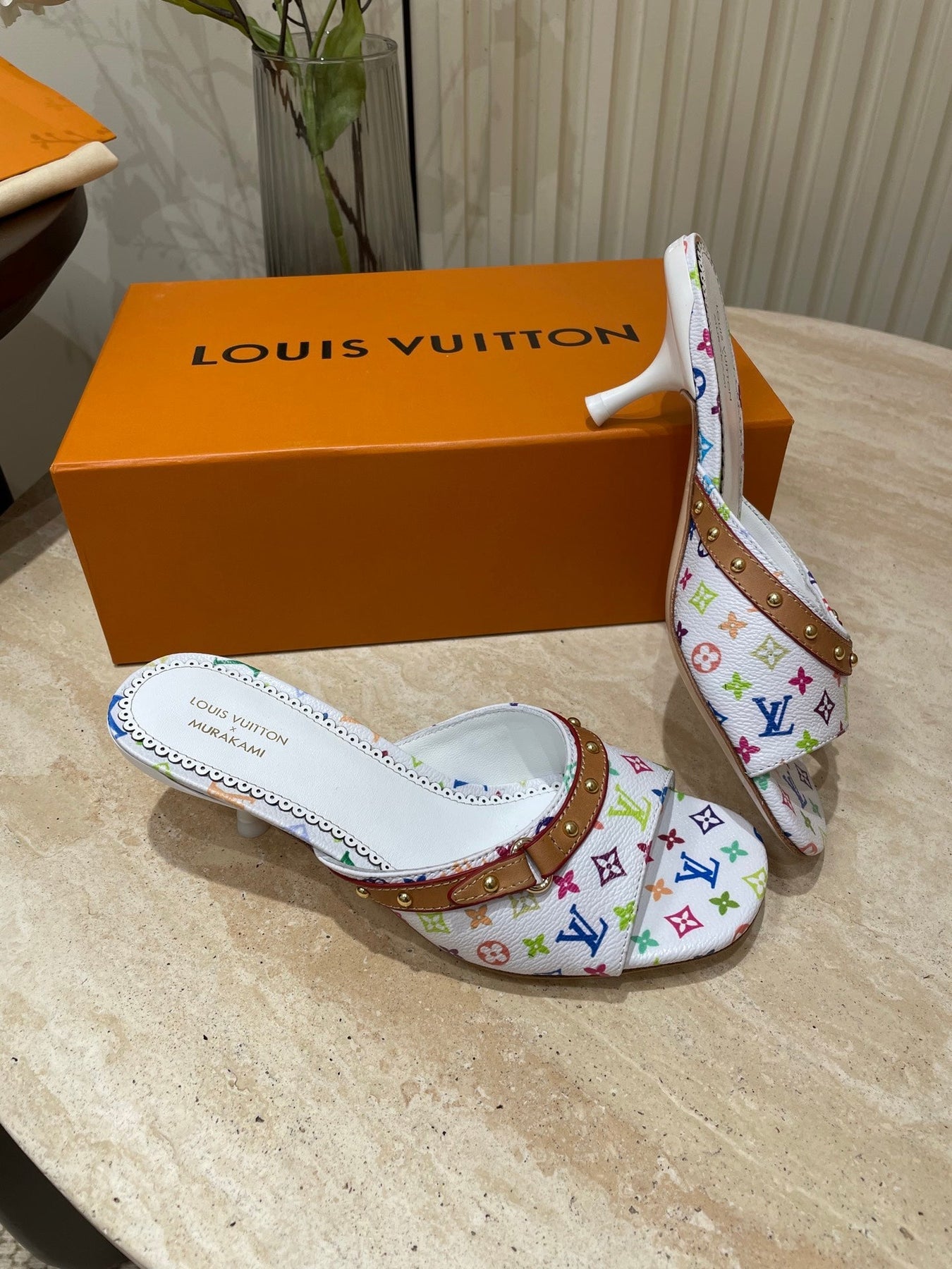 HIGH 5 CM MULES IN WHITE MONOGRAM LAMBSKIN