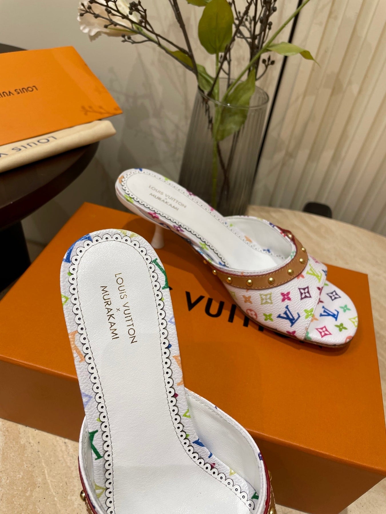 HIGH 5 CM MULES IN WHITE MONOGRAM LAMBSKIN