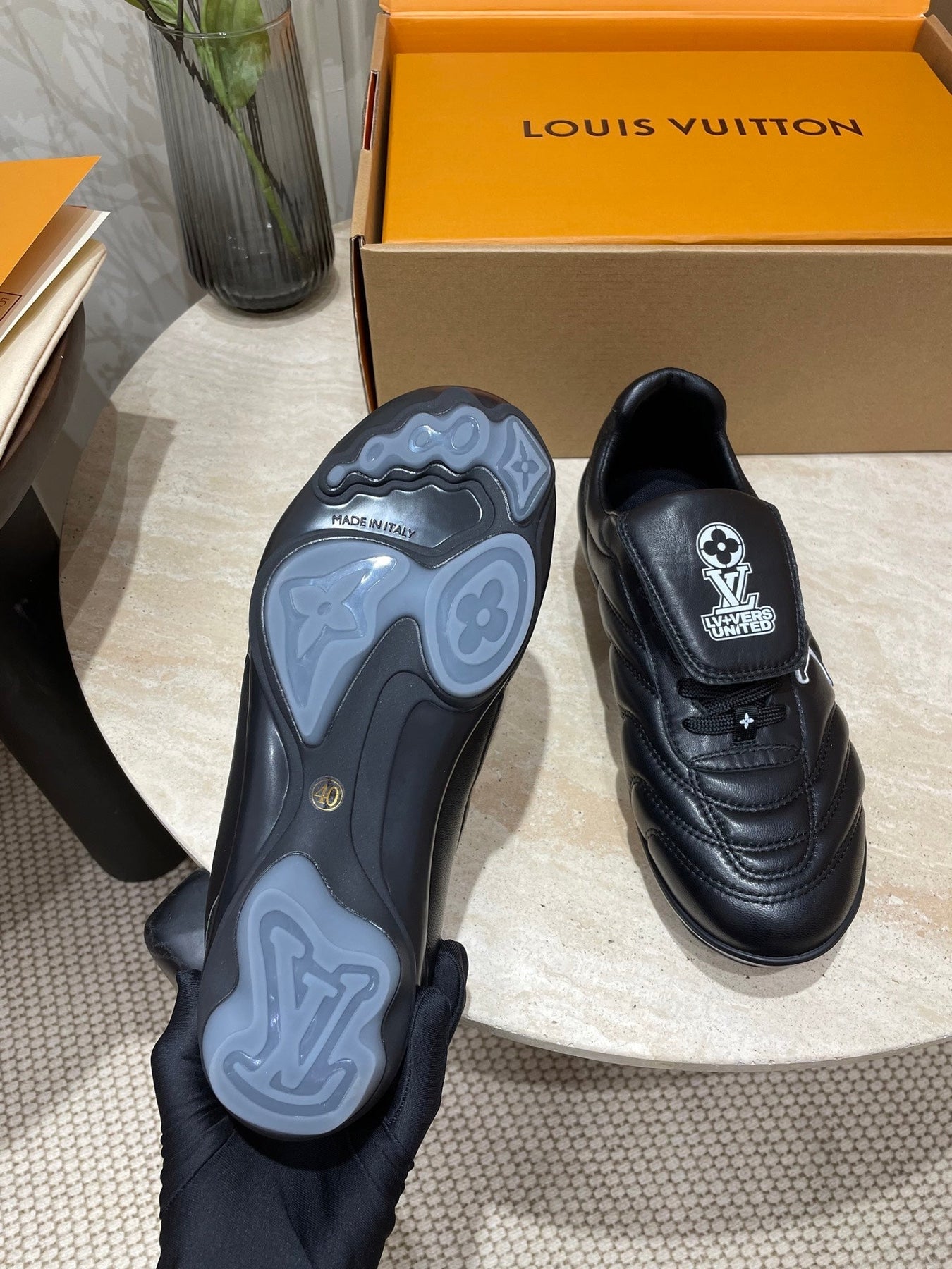 FOOTPRINT SOCCER SNEAKER IN BLACK CALFSKIN