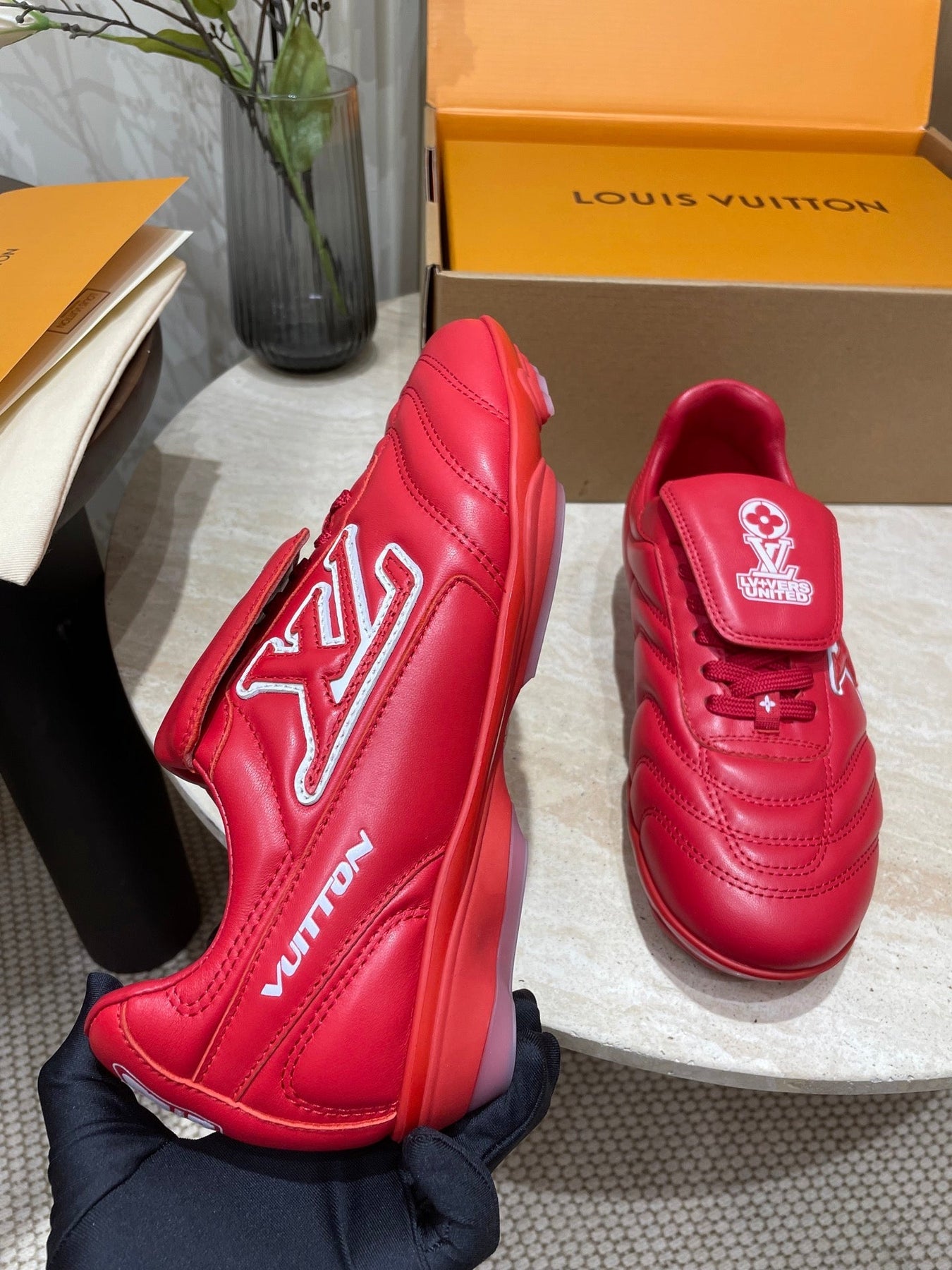 FOOTPRINT SOCCER SNEAKER IN CHERRY RED CALFSKIN