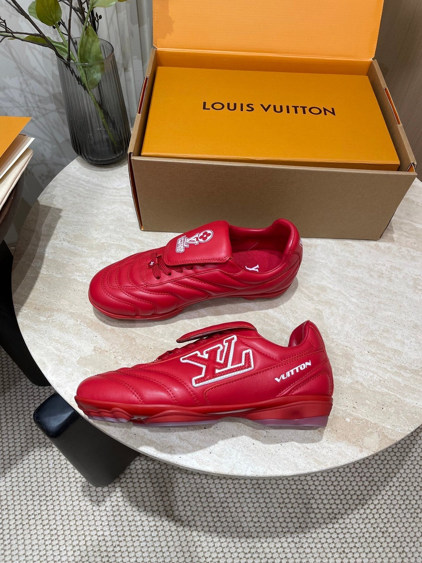 FOOTPRINT SOCCER SNEAKER IN CHERRY RED CALFSKIN