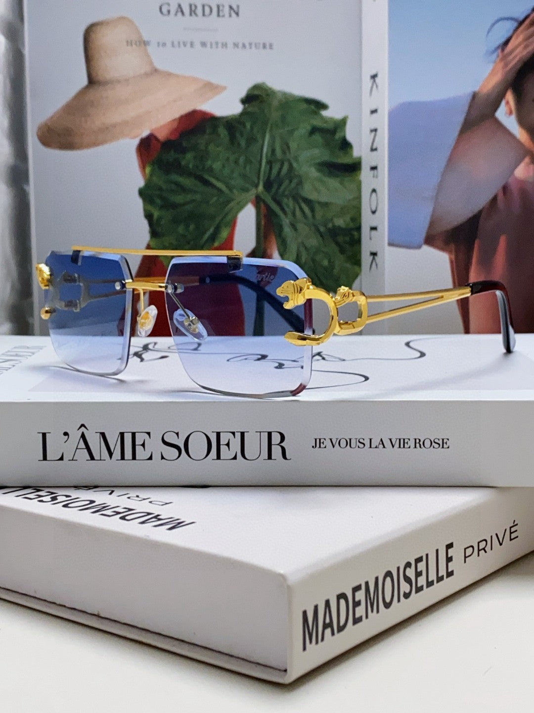 PANTHÈRE RIMLESS RECTANGULAR FRAME SUNGLASSES 543542 IN METAL