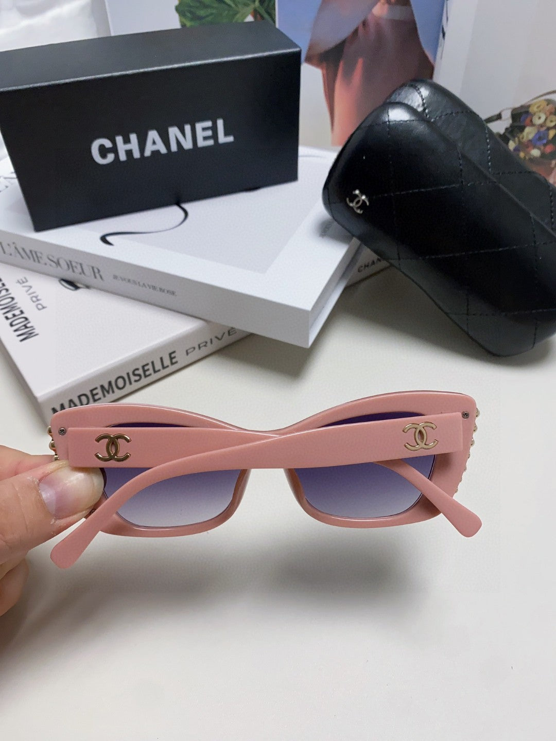 CAT EYE SUNGLASSES 632698 IN PINK ACETATE EMBOSSED PEARL
