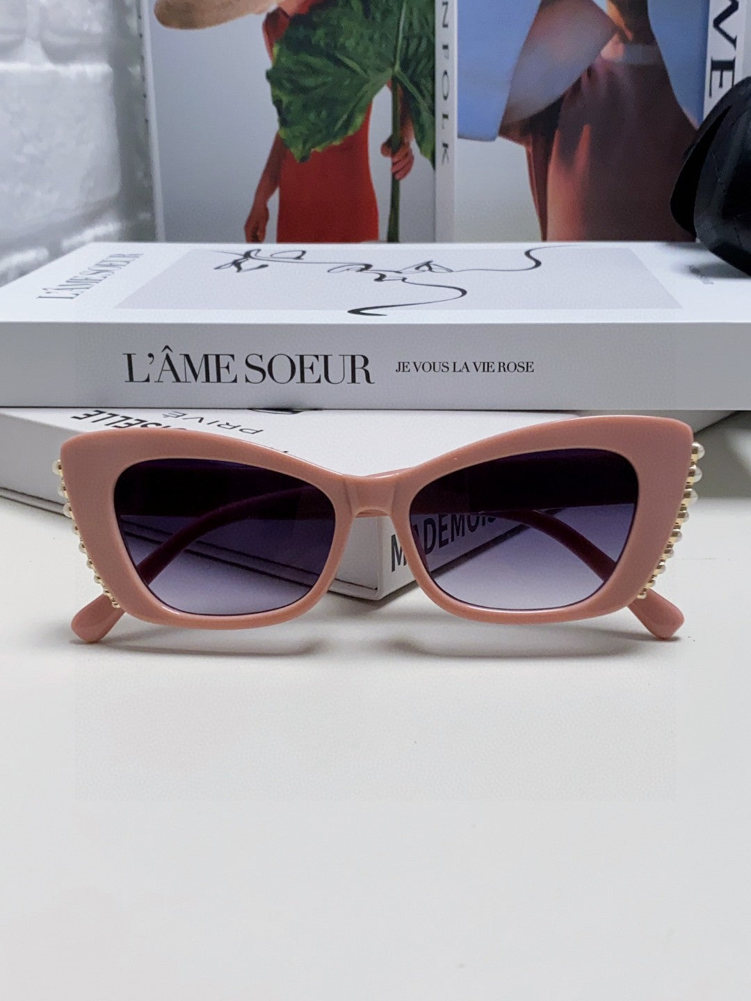 CAT EYE SUNGLASSES 632698 IN PINK ACETATE EMBOSSED PEARL