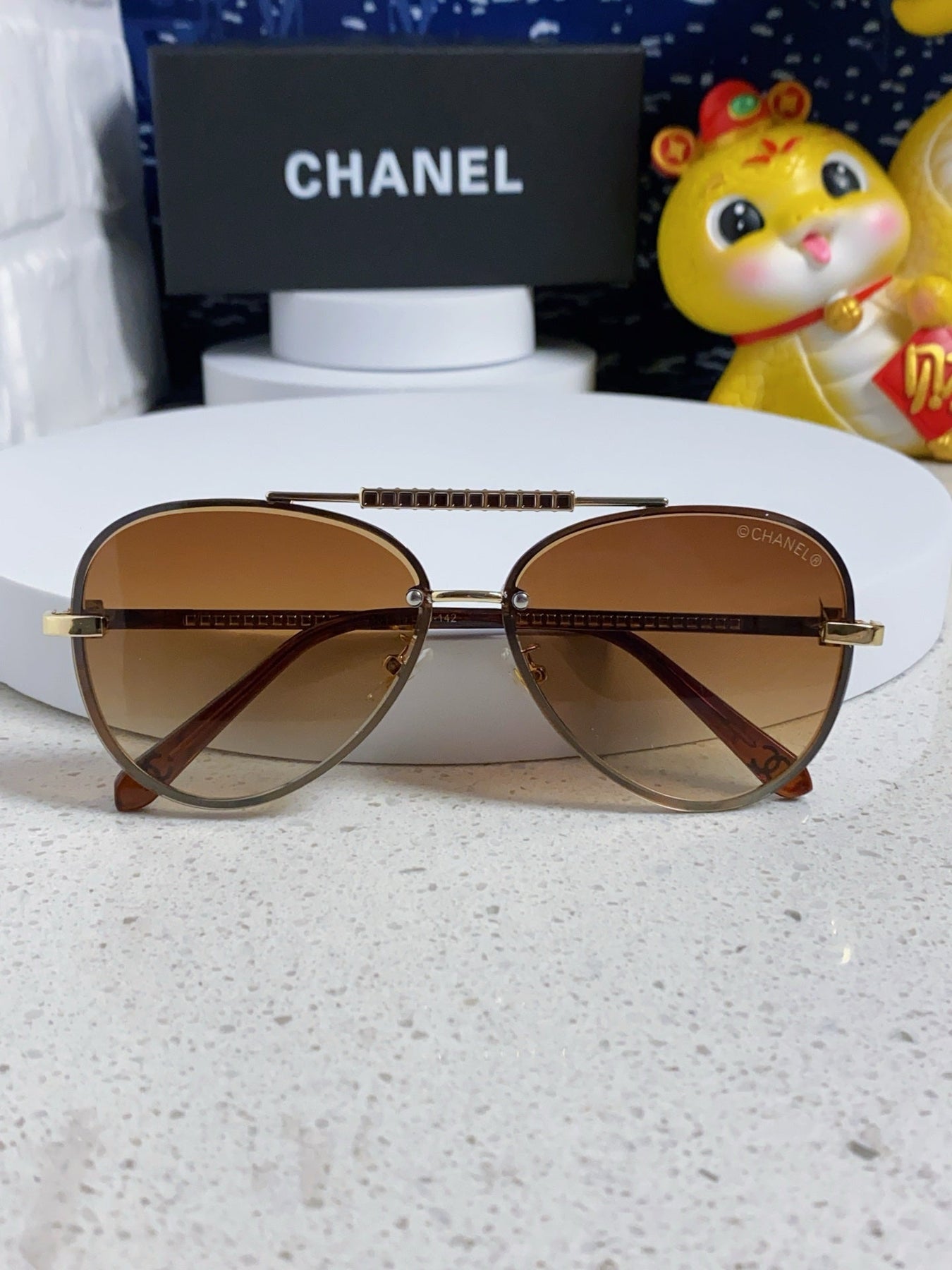 CAT EYE SUNGLASSES 641935 IN GOLD METAL BROWN SMOKE LENSES