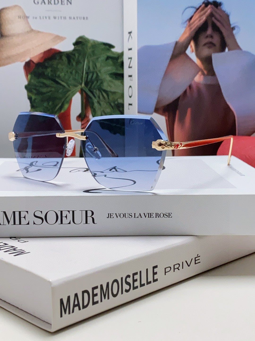 PANTHÈRE RIMLESS GEOMETRIC FRAME SUNGLASSES  539743 IN METAL