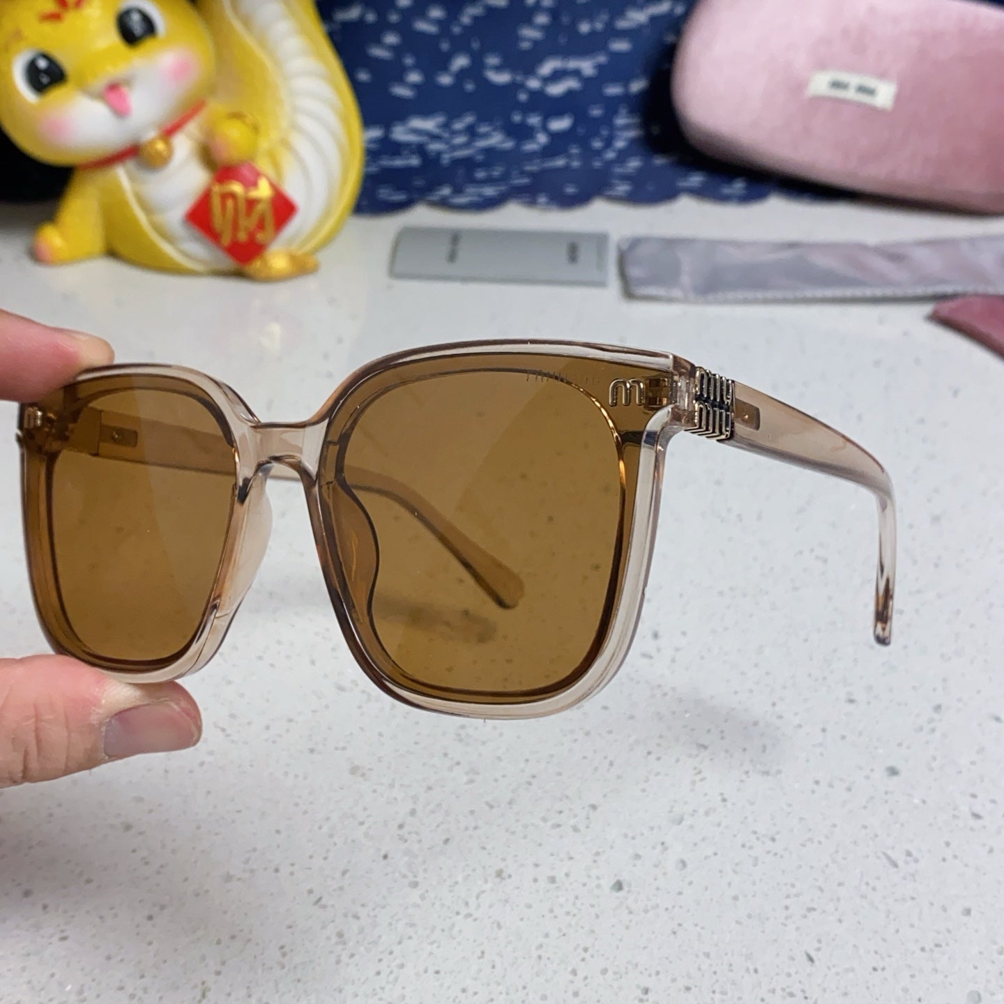 GLIMPSE SQUARE SUNGLASSES 554613 IN BROWN CLEAR ACETATE