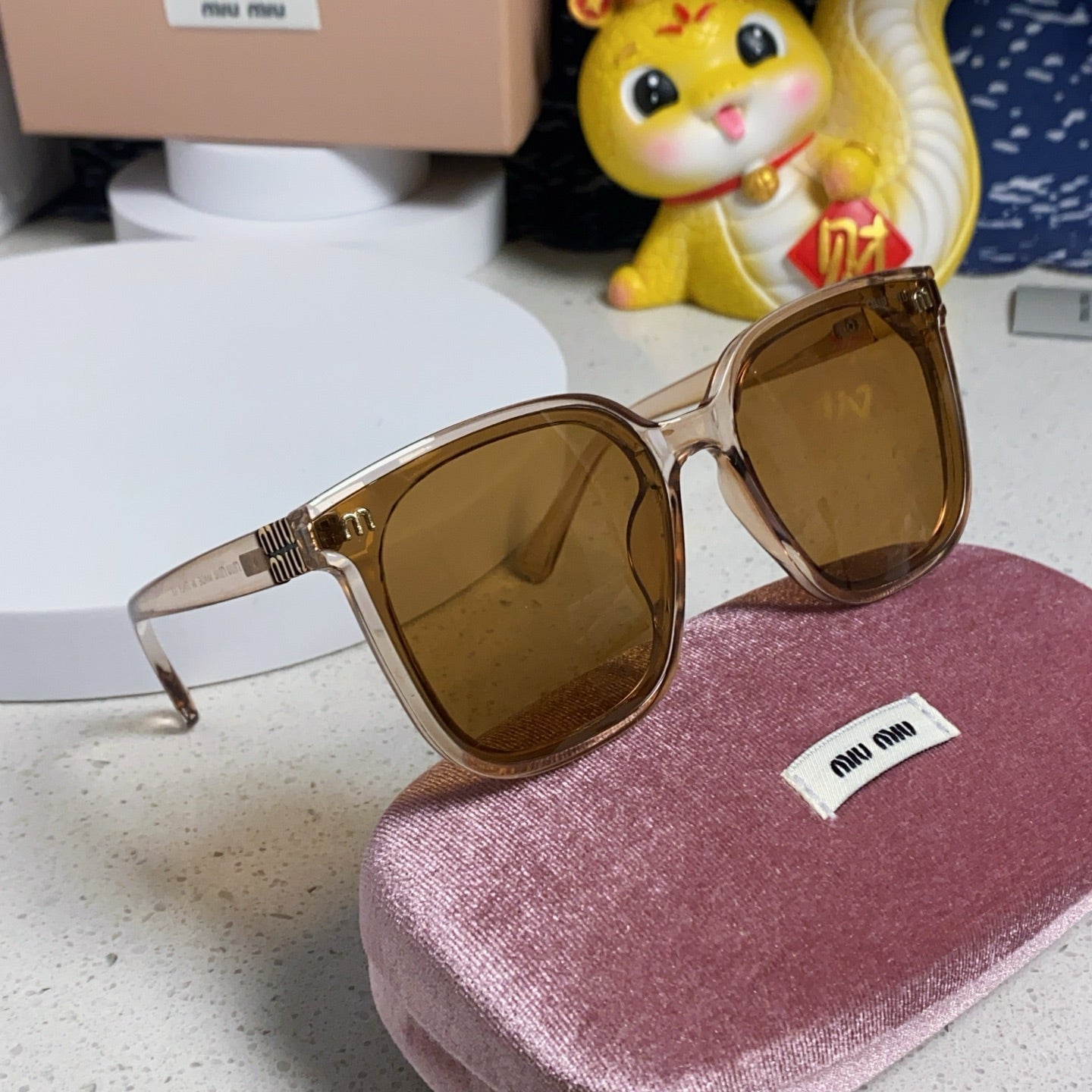 GLIMPSE SQUARE SUNGLASSES 554613 IN BROWN CLEAR ACETATE