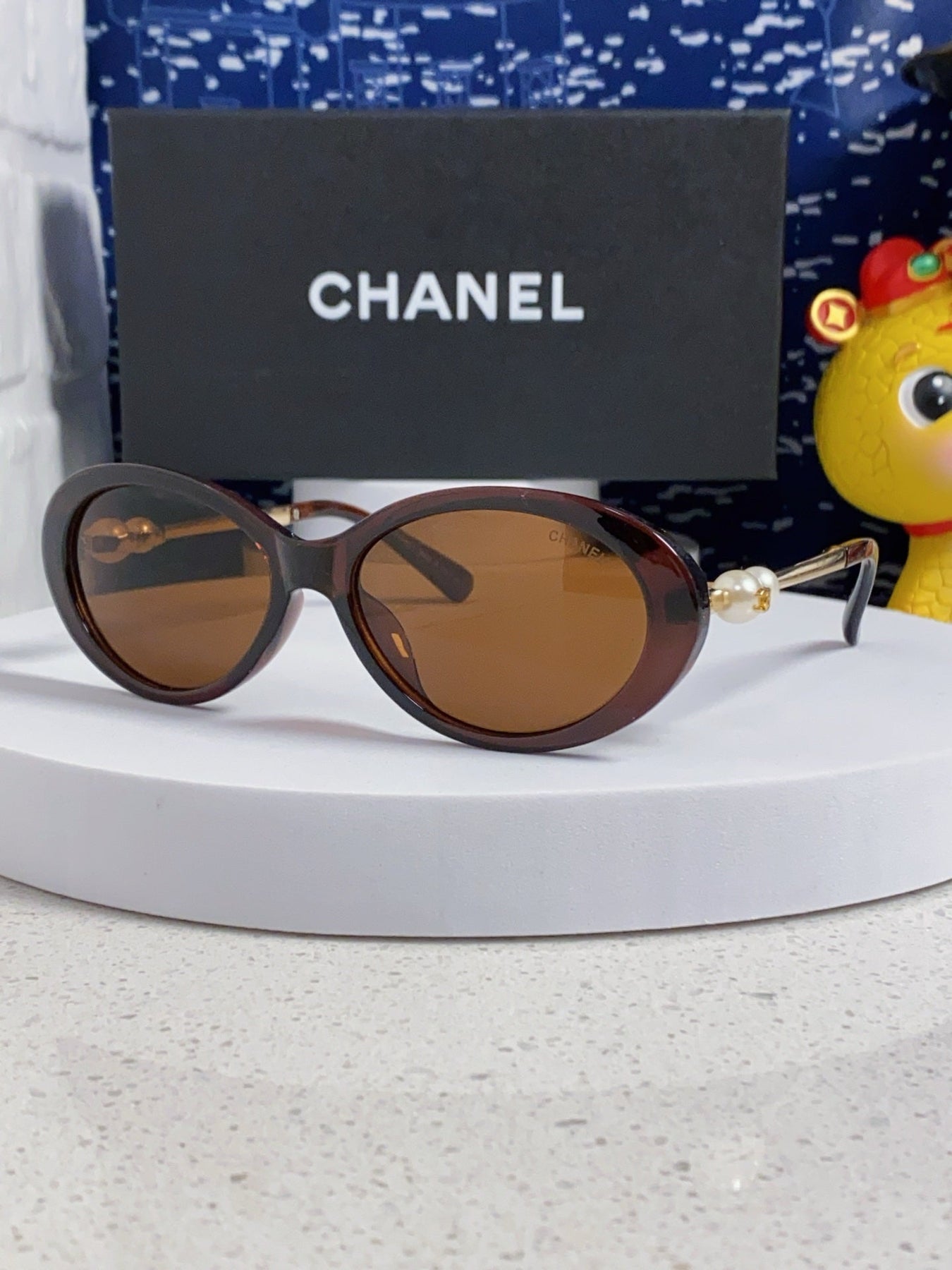 OVAL SUNGLASSES 640342 IN BROWN CLEAR ACETATE METAL FRAME