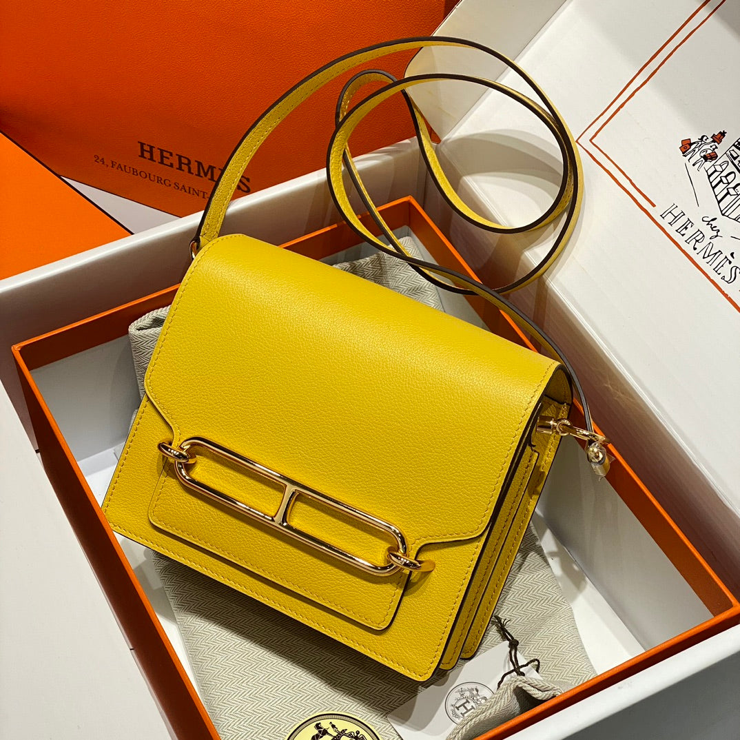 HM ROULIS 18 MINI BAG IN ANZAC YELLOW CALFSKIN GOLD-TONE HARDWARE