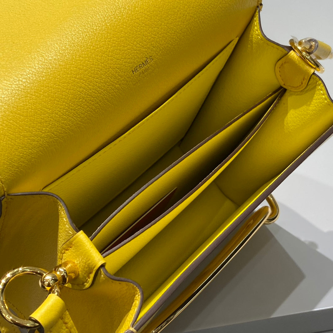 HM ROULIS 18 MINI BAG IN ANZAC YELLOW CALFSKIN GOLD-TONE HARDWARE