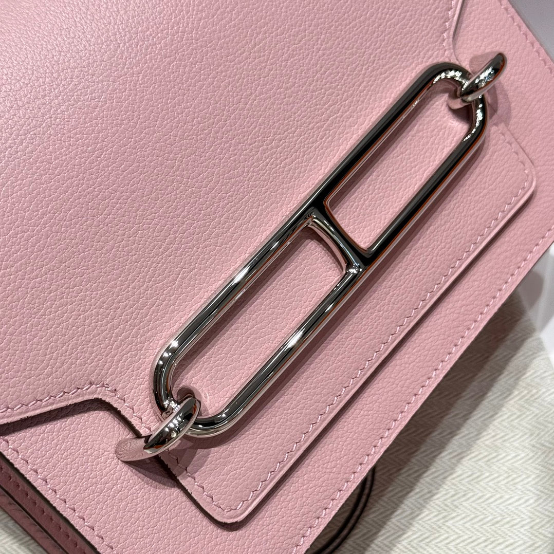 HM ROULIS 18 MINI BAG IN BABY PINK CALFSKIN SILVER-TONE HARDWARE