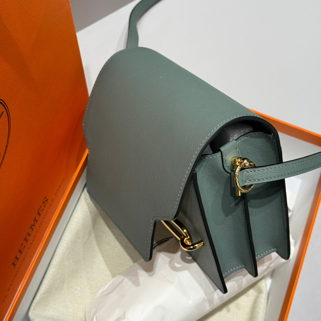 HM ROULIS 18 MINI BAG IN NANDOR GREEN CALFSKIN GOLD-TONE HARDWARE