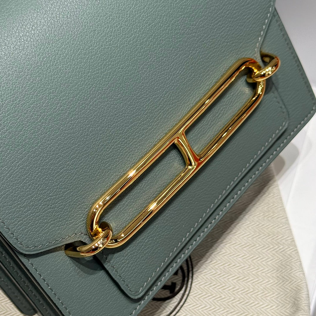 HM ROULIS 18 MINI BAG IN NANDOR GREEN CALFSKIN GOLD-TONE HARDWARE