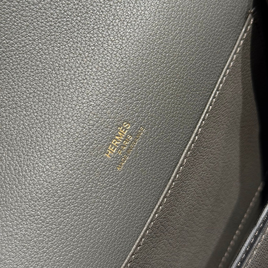 HM ROULIS 18 MINI BAG IN DARK GREY CALFSKIN GOLD-TONE HARDWARE