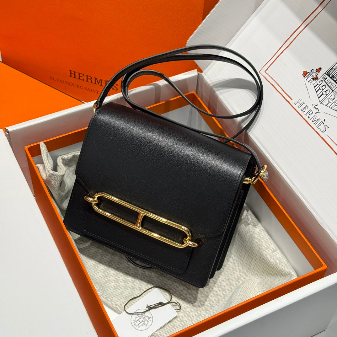 HM ROULIS 18 MINI BAG IN BLACK CALFSKIN GOLD-TONE HARDWARE
