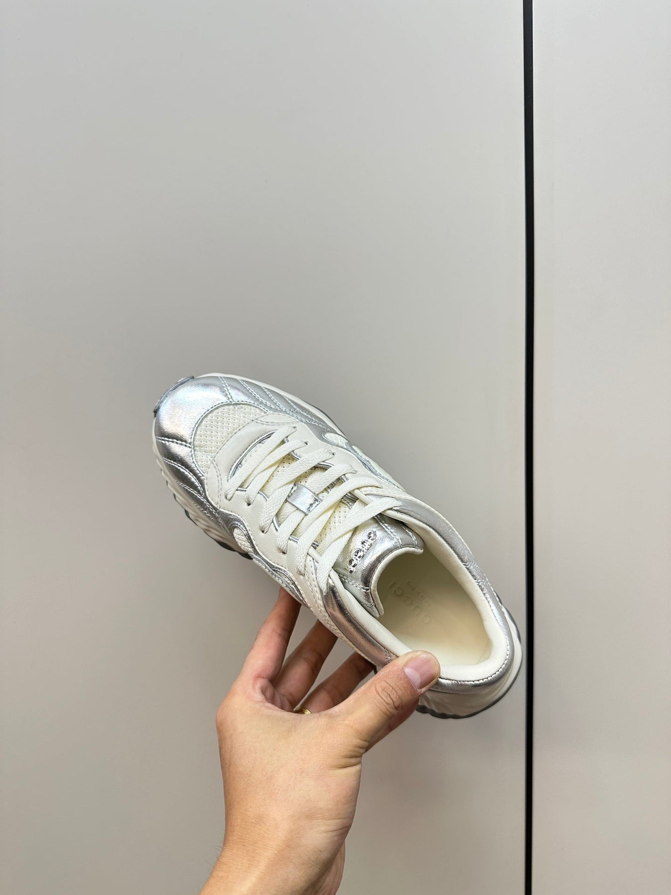 GG Ripple Leather Sneakers White Silver