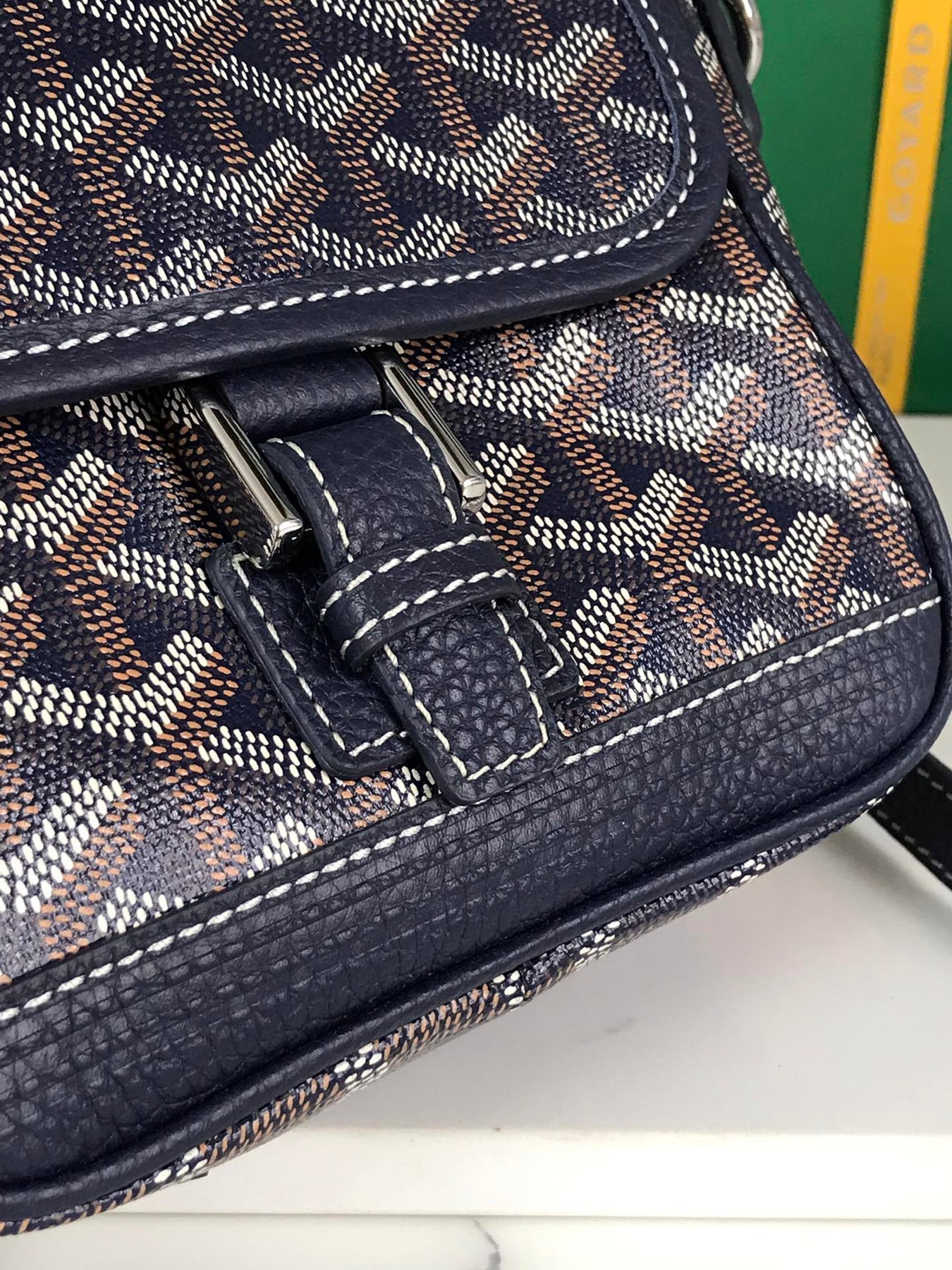 GRAND BLEU 16 IN NAVY BLUE GOYARDINE CANVAS AND LAMBSKIN