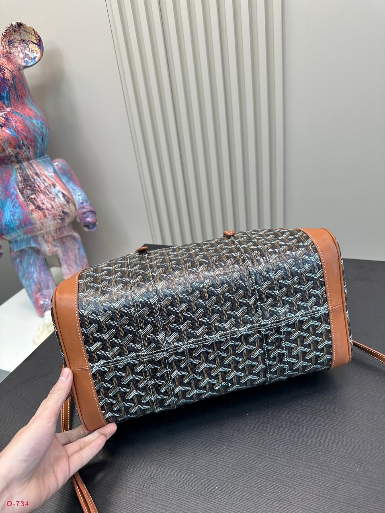 SAC HARDY PM BAG 35 IN BLACK GOYARDINE CANVAS AND TAN CALFSKIN