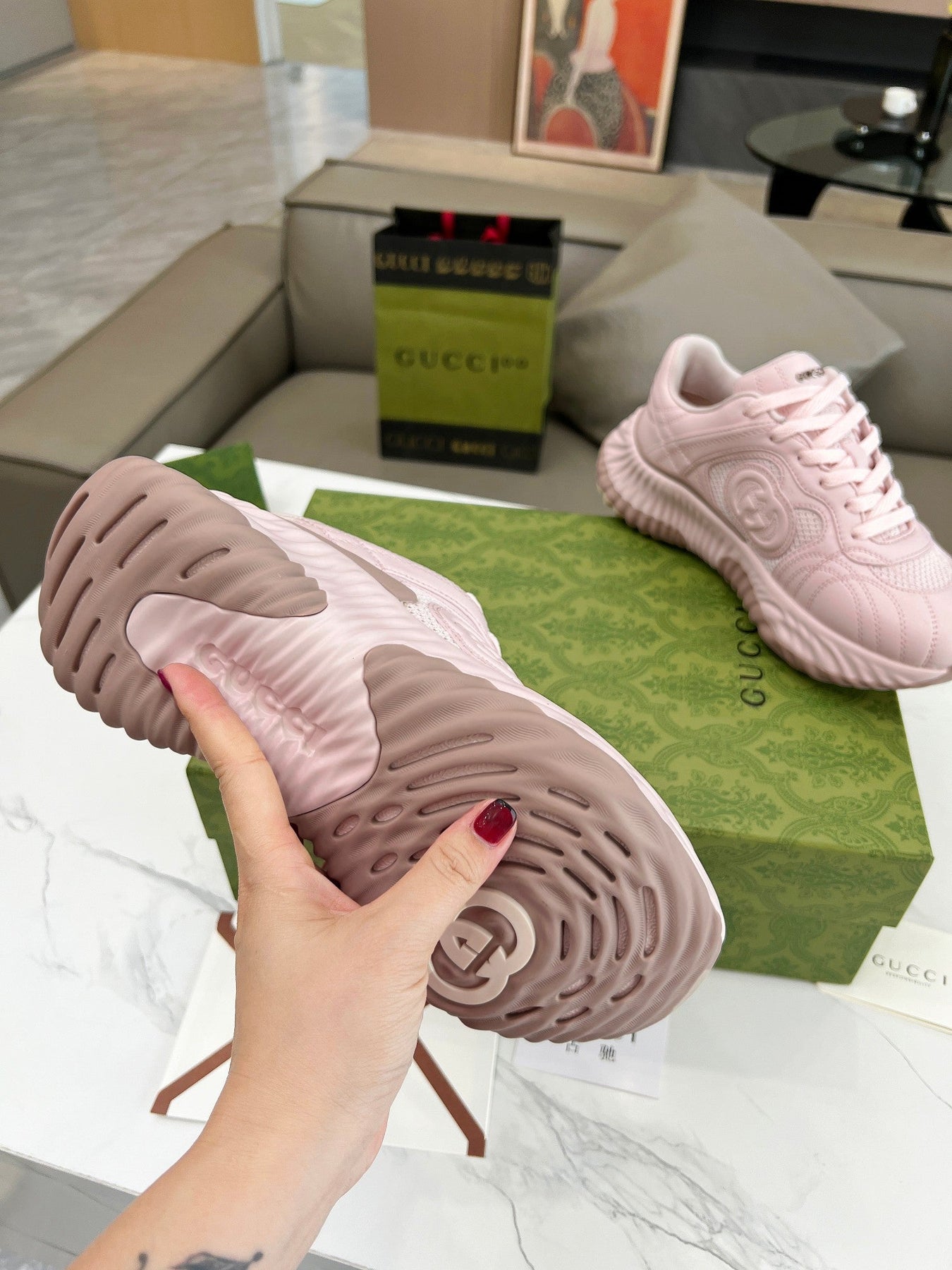 GG RIPPLE TRAINER LIGHT PASTEL PINK LAMBSKIN