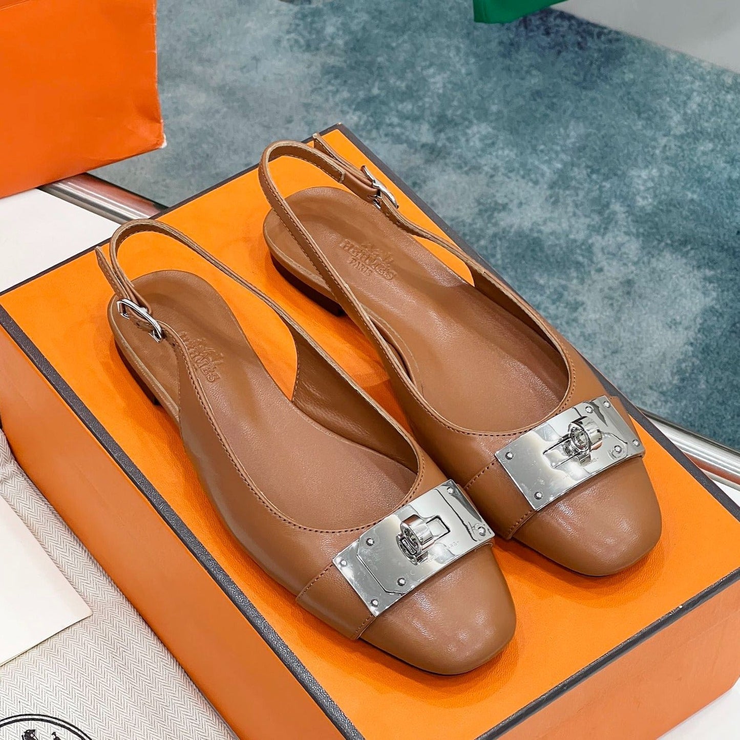 INNOCENTE SLINGBACK CARAMEL CALFSKIN