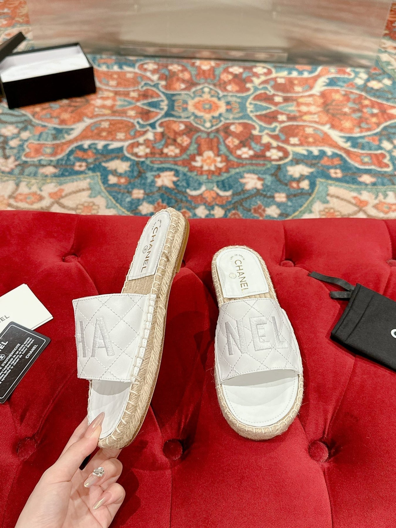 FLAT SLIPPERS IN WHITE LAMBSKIN MIX BEIGE WOVEN