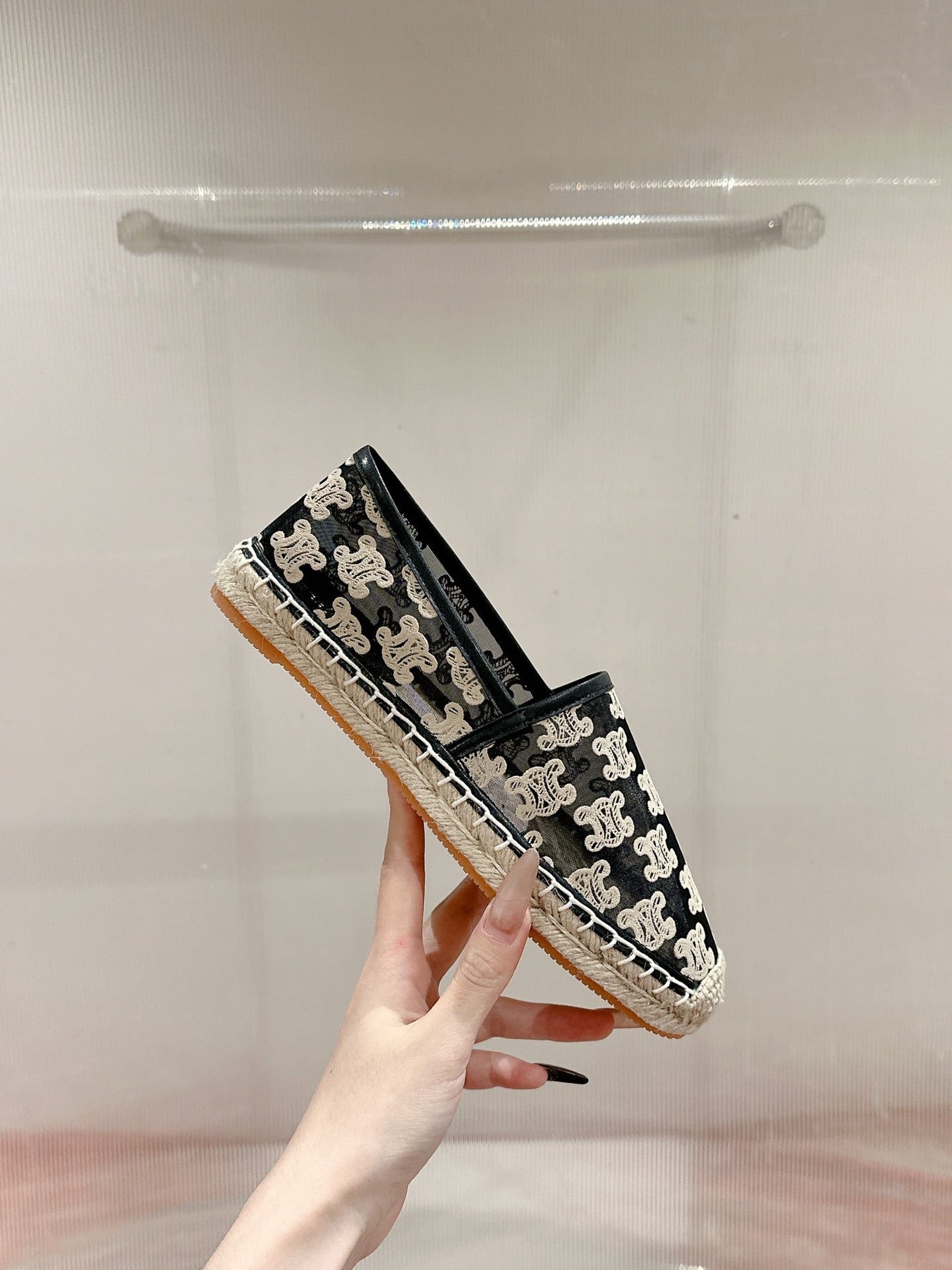 ESPADRILLES IN BLACK MIX BEIGE MESH