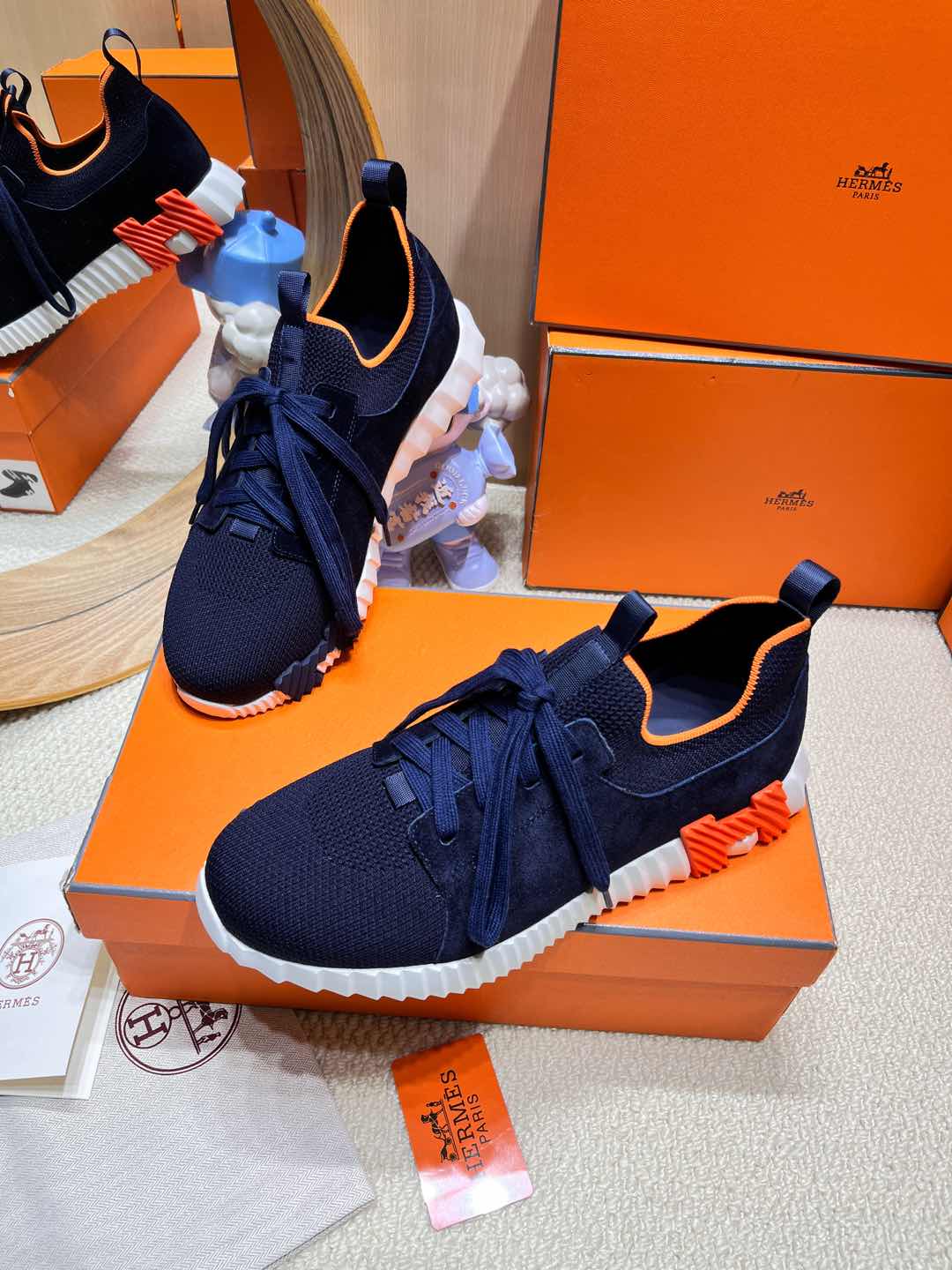 DEPART SLIP-ON SNEAKER IN NAVY BLUE KNIT AND CALFSKIN