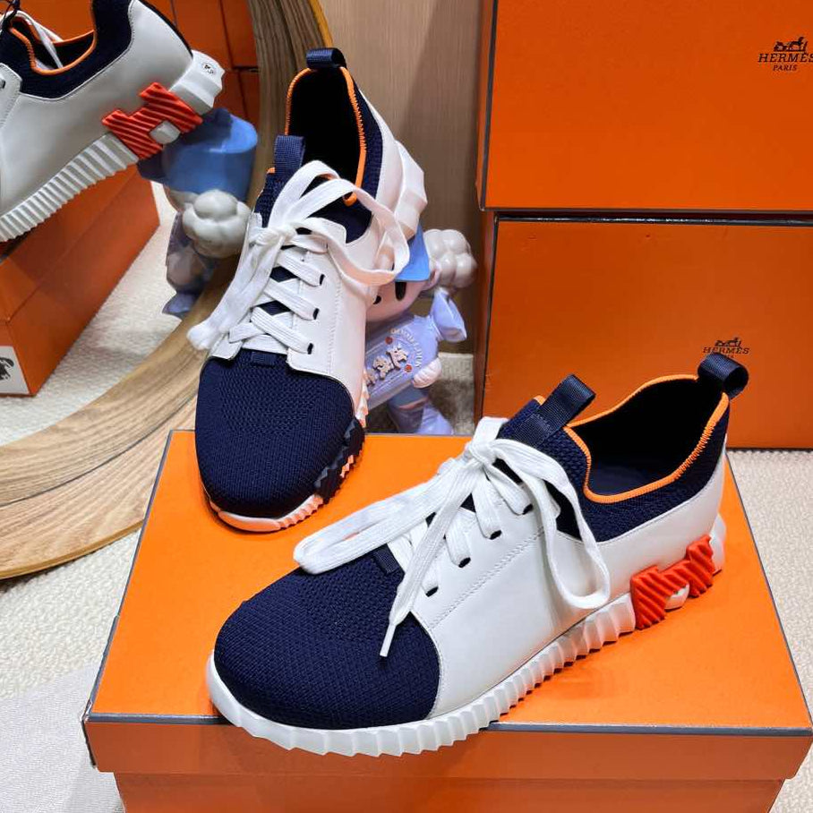 DEPART SLIP-ON SNEAKER IN NAVY BLUE KNIT AND WHITE CALFSKIN