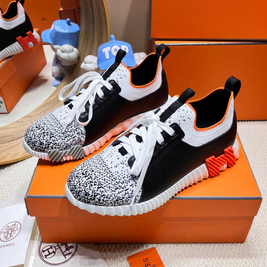 DEPART SLIP-ON SNEAKER IN WHITE MIX BLACK KNIT AND BLACK CALFSKIN