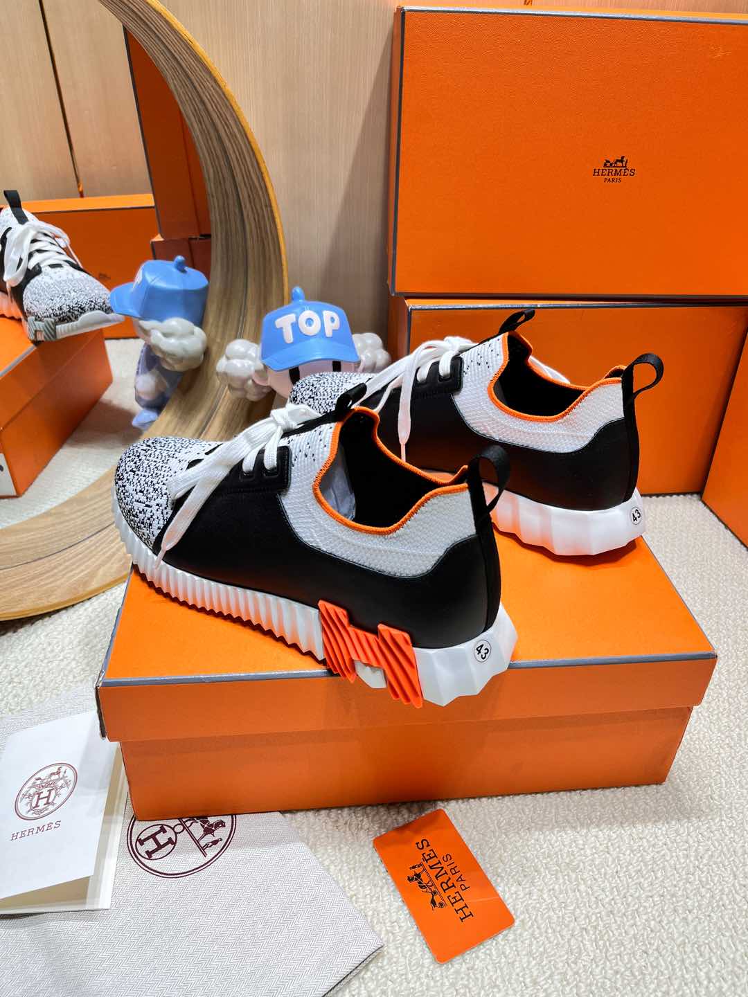 DEPART SLIP-ON SNEAKER IN WHITE MIX BLACK KNIT AND BLACK CALFSKIN